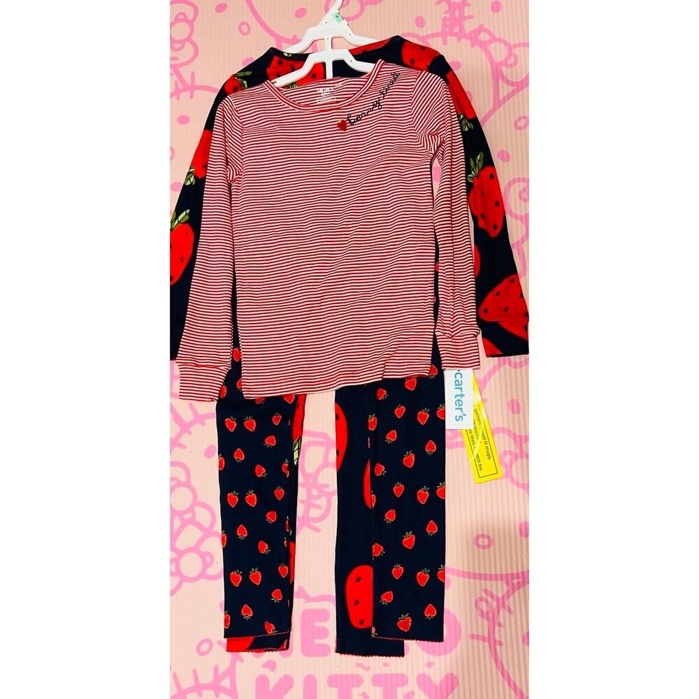 NWT❤️Carter’s Girls 4-Piece Tops & Bottoms Strawberry Pajama Set sz8